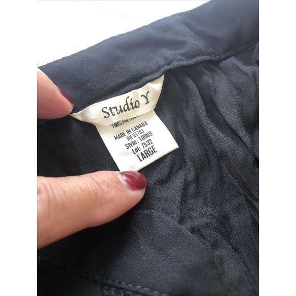 Studio Y Short Sleeve Blouse Black Chiffon Size L - Picture 6 of 9
